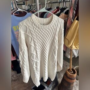 American Eagle Outfitters Cream Cable Knit Crew Neck Sweater Dress